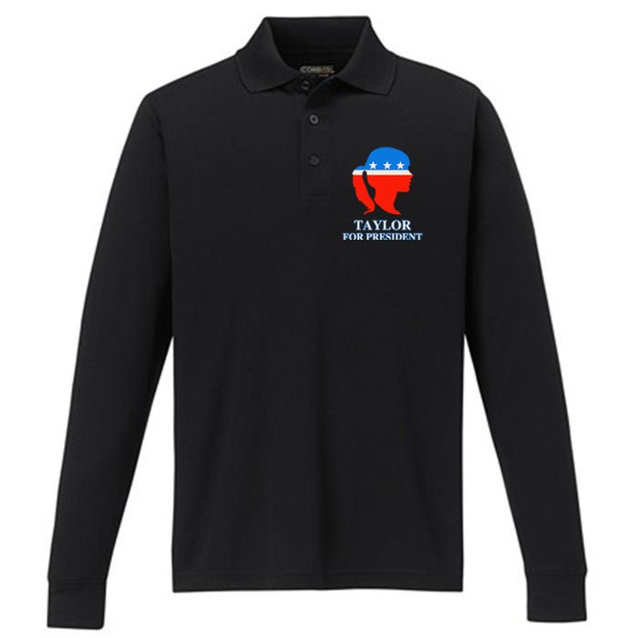 Groovy Taylor For President 2024 Performance Long Sleeve Polo