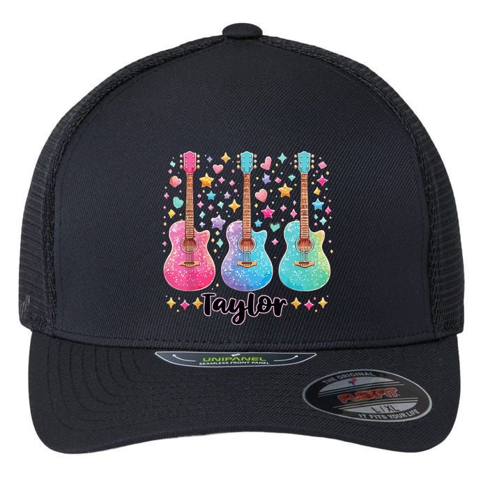 Girl Taylor First Name Personalized Groovy 80S Flexfit Unipanel Trucker Cap