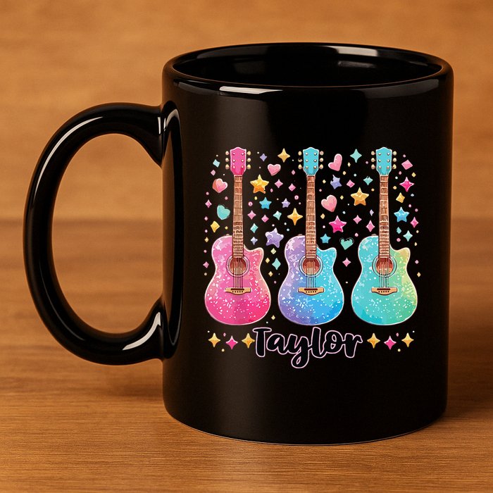 Girl Taylor First Name Personalized Groovy 80S 11oz C Handle Ceramic Mug
