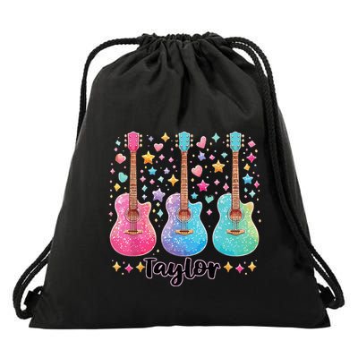 Girl Taylor First Name Personalized Groovy 80S Drawstring Bag
