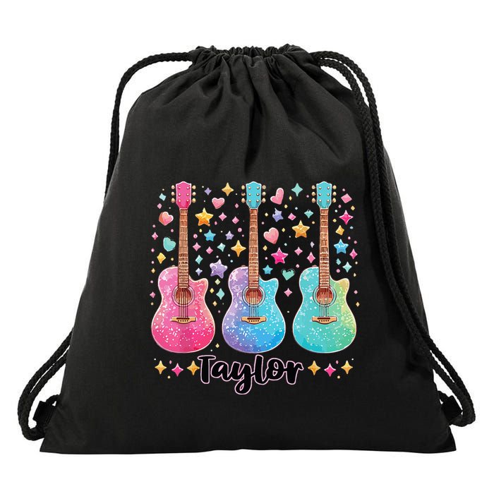 Girl Taylor First Name Personalized Groovy 80S Drawstring Bag