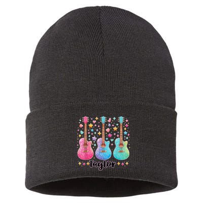 Girl Taylor First Name Personalized Groovy 80S Sustainable Knit Beanie