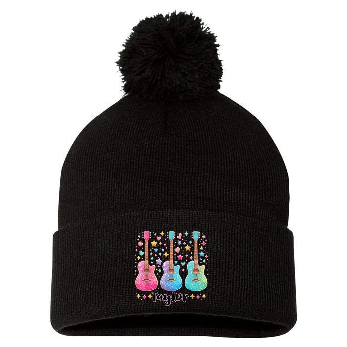Girl Taylor First Name Personalized Groovy 80S Pom Pom 12in Knit Beanie