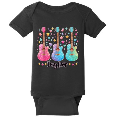 Girl Taylor First Name Personalized Groovy 80S Baby Bodysuit