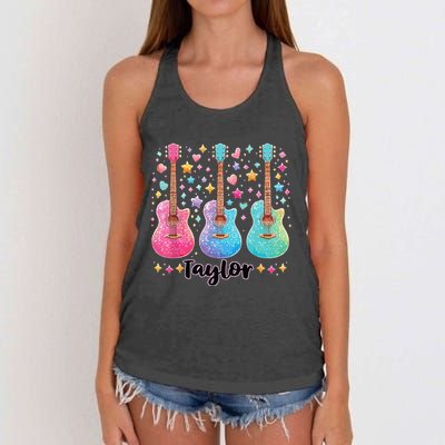 Girl Taylor First Name Personalized Groovy 80S Women's Knotted Racerback Tank