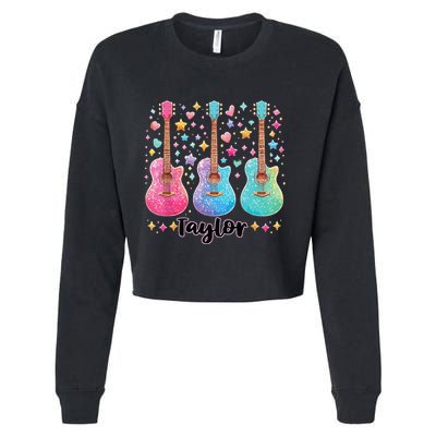 Girl Taylor First Name Personalized Groovy 80S Cropped Pullover Crew