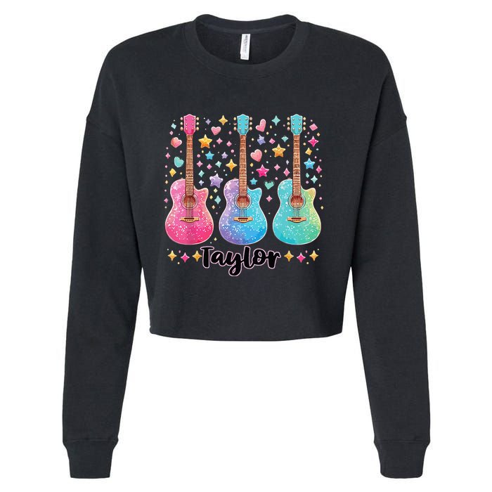Girl Taylor First Name Personalized Groovy 80S Cropped Pullover Crew
