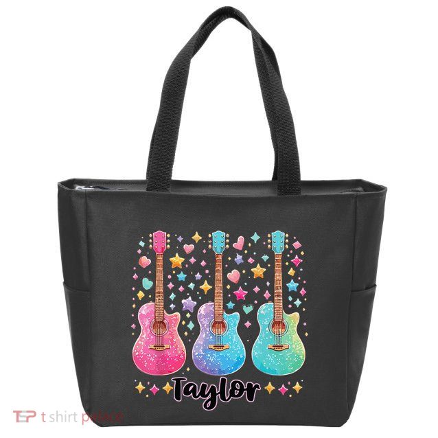 Girl Taylor First Name Personalized Groovy 80S Zip Tote Bag
