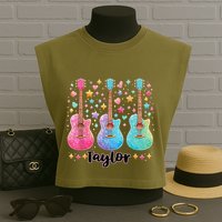 Girl Taylor First Name Personalized Groovy 80S Garment-Dyed Women's Muscle Tee
