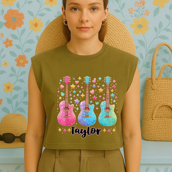 Girl Taylor First Name Personalized Groovy 80S Garment-Dyed Women's Muscle Tee