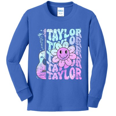 Girl Taylor First Name Personalized Groovy 80S Kids Long Sleeve Shirt