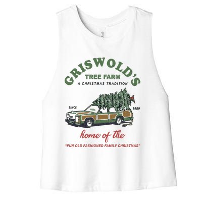 Griswold’s Tree Farm A Christmas Tradition Griswold’s Tree Farm Christmas Women's Racerback Cropped Tank