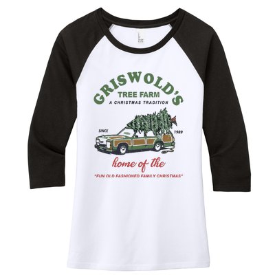 Griswold’s Tree Farm A Christmas Tradition Griswold’s Tree Farm Christmas Women's Tri-Blend 3/4-Sleeve Raglan Shirt