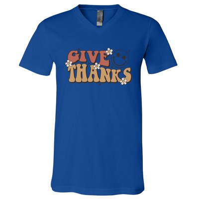 Give Thanks Funny Thanksgiving Cute Gift V-Neck T-Shirt