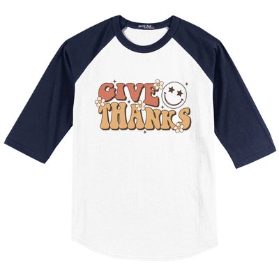 Give Thanks Funny Thanksgiving Cute Gift Baseball Sleeve Shirt