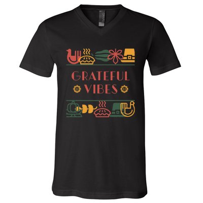 Grateful Thankful Favored Print funny Thanksgiving  V-Neck T-Shirt