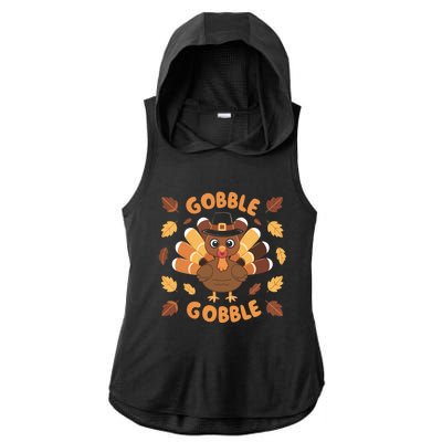 Gobble Turkey Fall Autumn Thanksgiving Ladies PosiCharge Tri-Blend Wicking Draft Hoodie Tank