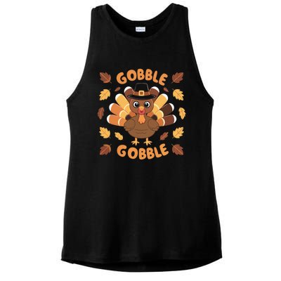 Gobble Turkey Fall Autumn Thanksgiving Ladies PosiCharge Tri-Blend Wicking Tank