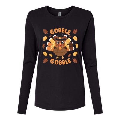 Gobble Turkey Fall Autumn Thanksgiving Womens Cotton Relaxed Long Sleeve T-Shirt