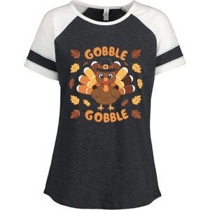 Gobble Turkey Fall Autumn Thanksgiving Enza Ladies Jersey Colorblock Tee