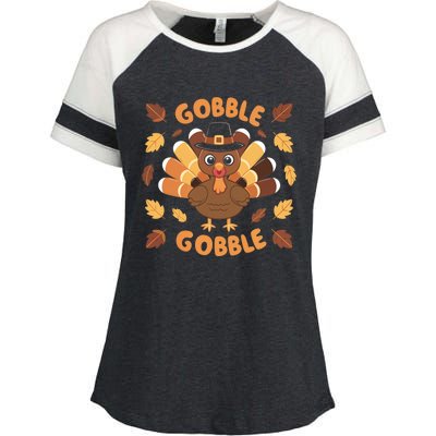 Gobble Turkey Fall Autumn Thanksgiving Enza Ladies Jersey Colorblock Tee