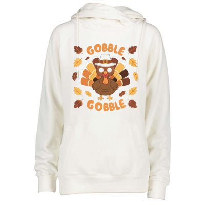 Gobble Turkey Fall Autumn Thanksgiving Womens Funnel Neck Pullover Hood