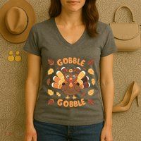 Gobble Turkey Fall Autumn Thanksgiving Women's V-Neck T-Shirt
