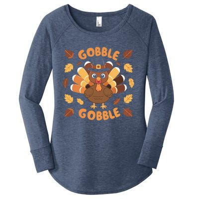 Gobble Turkey Fall Autumn Thanksgiving Women's Perfect Tri Tunic Long Sleeve Shirt