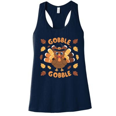 Gobble Turkey Fall Autumn Thanksgiving Women's Racerback Tank