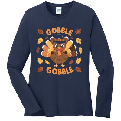 Gobble Turkey Fall Autumn Thanksgiving Ladies Long Sleeve Shirt