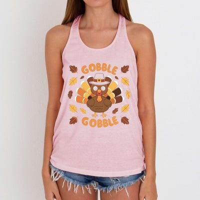 Gobble Turkey Fall Autumn Thanksgiving Women's Knotted Racerback Tank