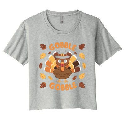 Gobble Turkey Fall Autumn Thanksgiving Women's Crop Top Tee