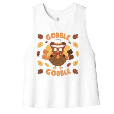 Gobble Turkey Fall Autumn Thanksgiving Women's Racerback Cropped Tank