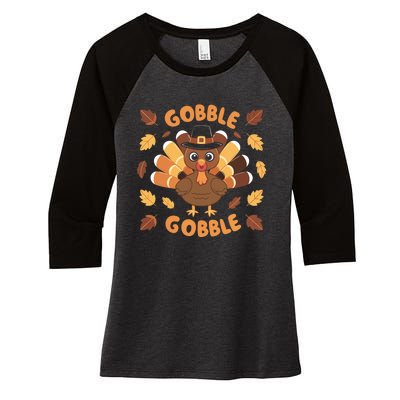 Gobble Turkey Fall Autumn Thanksgiving Women's Tri-Blend 3/4-Sleeve Raglan Shirt