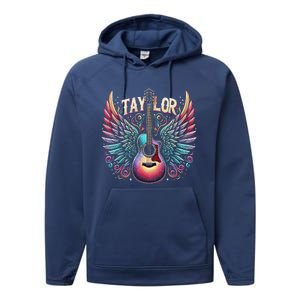 Groovy Taylor First Name Personalized 80s Performance Fleece Hoodie