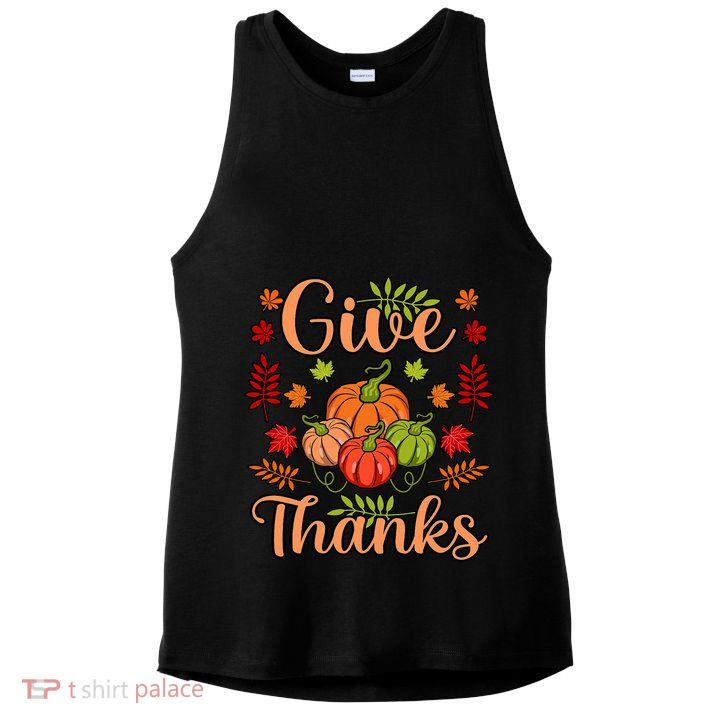 Give Thanks Fun Turkey Thanksgiving Family Graphic Ladies PosiCharge Tri-Blend Wicking Tank