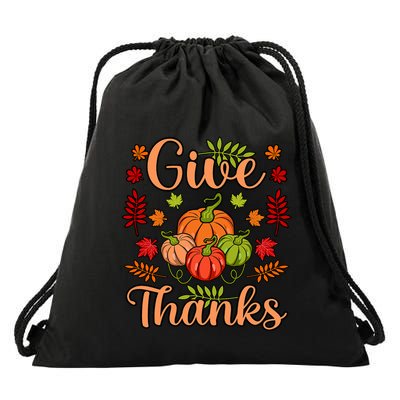 Give Thanks Fun Turkey Thanksgiving Family Graphic Drawstring Bag