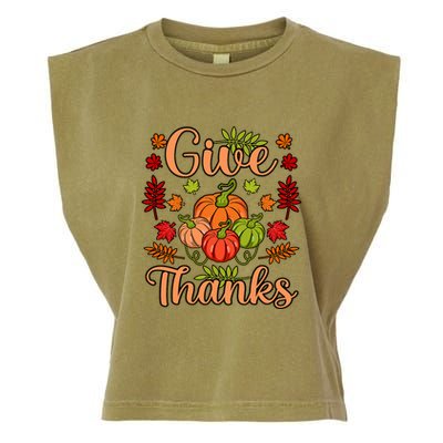 Give Thanks Fun Turkey Thanksgiving Family Graphic Garment-Dyed Women's Muscle Tee