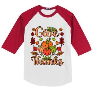 Give Thanks Fun Turkey Thanksgiving Family Graphic Kids Colorblock Raglan Jersey