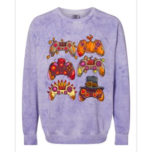 Gamer Thanksgiving Gaming Controllers Turkey Pumpkin Colorblast Crewneck Sweatshirt