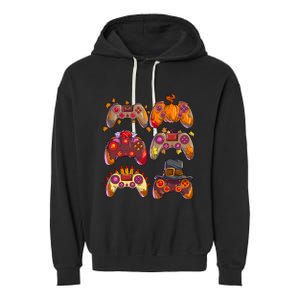 Gamer Thanksgiving Gaming Controllers Turkey Pumpkin Garment-Dyed Fleece Hoodie