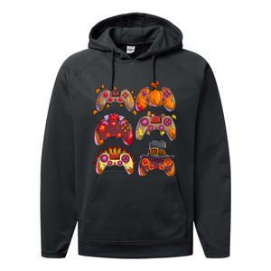 Gamer Thanksgiving Gaming Controllers Turkey Pumpkin Performance Fleece Hoodie