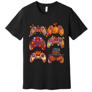 Gamer Thanksgiving Gaming Controllers Turkey Pumpkin Premium T-Shirt