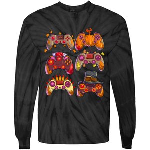 Gamer Thanksgiving Gaming Controllers Turkey Pumpkin Tie-Dye Long Sleeve Shirt