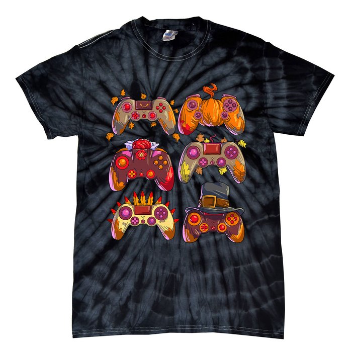 Gamer Thanksgiving Gaming Controllers Turkey Pumpkin Tie-Dye T-Shirt