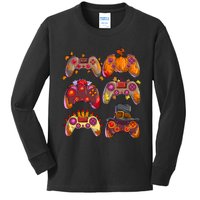 Gamer Thanksgiving Gaming Controllers Turkey Pumpkin Kids Long Sleeve Shirt