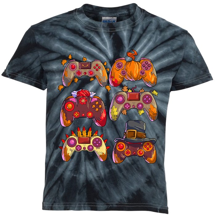 Gamer Thanksgiving Gaming Controllers Turkey Pumpkin Kids Tie-Dye T-Shirt