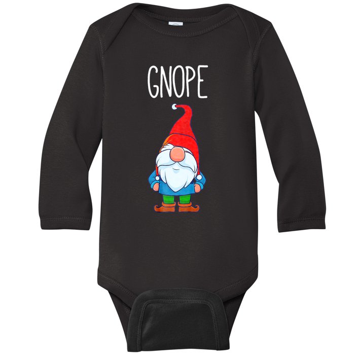 Gnope Tomte Garden Gnome Gift Funny Scandinavian Nope Baby Long Sleeve Bodysuit