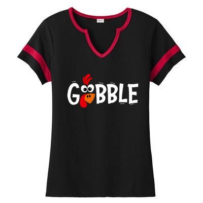 Gobble Thanksgiving Ladies Halftime Notch Neck Tee