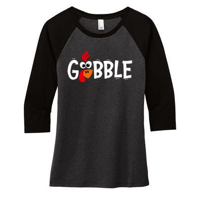 Gobble Thanksgiving Women's Tri-Blend 3/4-Sleeve Raglan Shirt